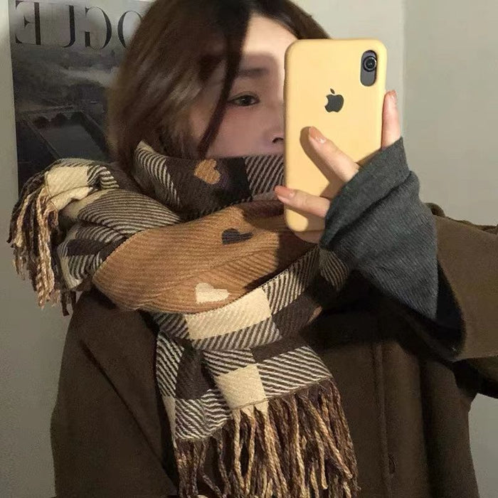 Wholesale Scarf Imitation Cashmere Warm Winter Shawl Plaid Heart JDC-SF-XingY001