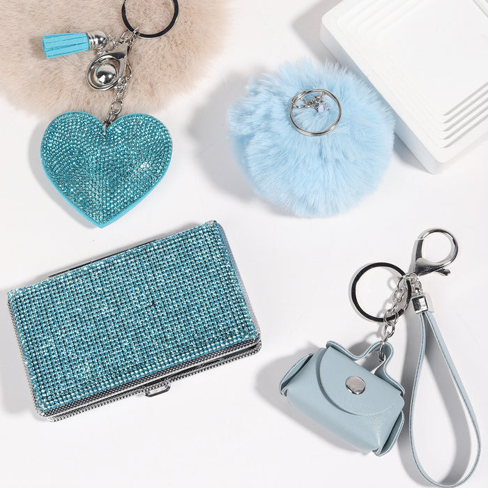 Wholesale Chic Light Blue Leather Keychain With Heart Pendant And Pom Pom Fashion Accessory For Bag Or Key Gift Boutique Resale