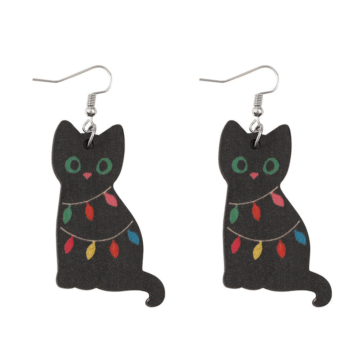 Wholesale Christmas Lights Black Cat Pendant Earrings