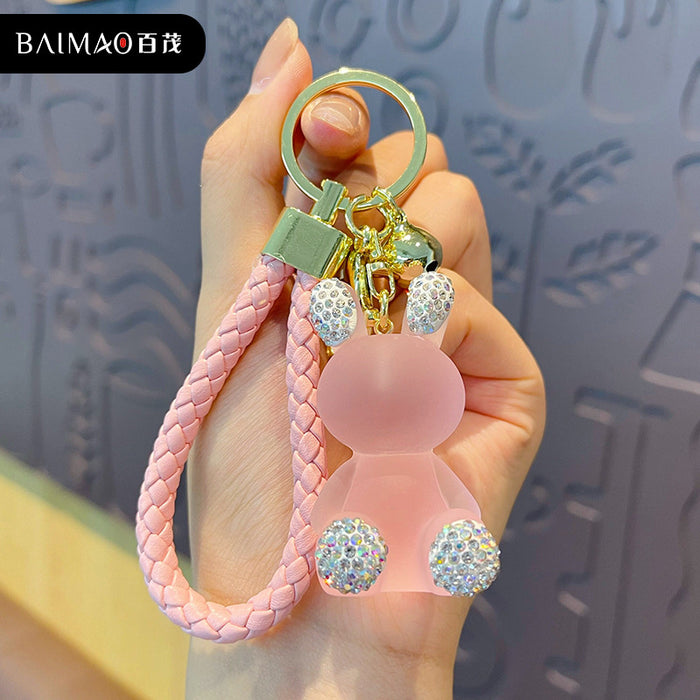 Wholesale Diamond inlaid cartoon resin keychain pendant, cute and creative car keychain bag accessories