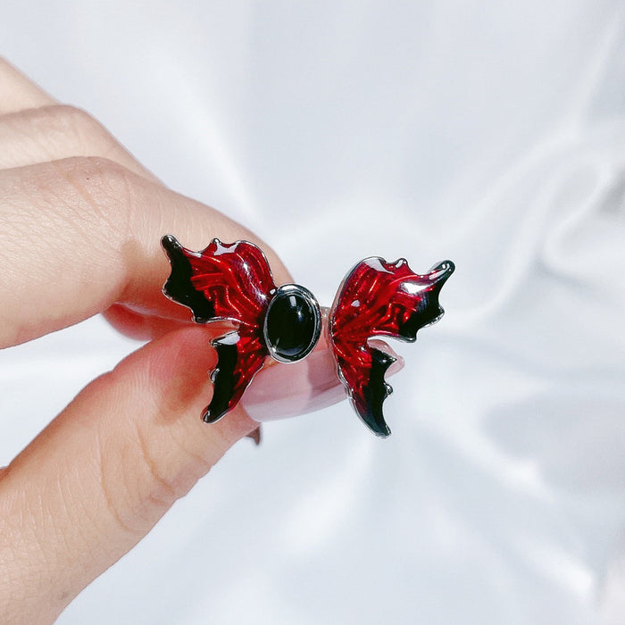 Wholesale Copper Red Enamel Drop Glaze Butterfly Open Ring For Women Stylish Geometric Design Jewelry Accessory Boutique Gift