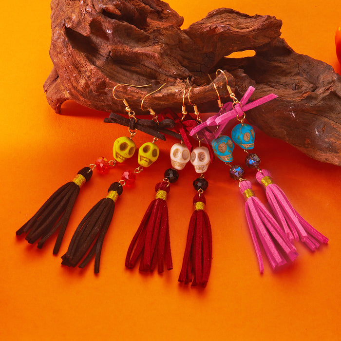 Wholesale Skull Tassel Earrings Alloy Electroplated Party Wear Jewelry Accessory