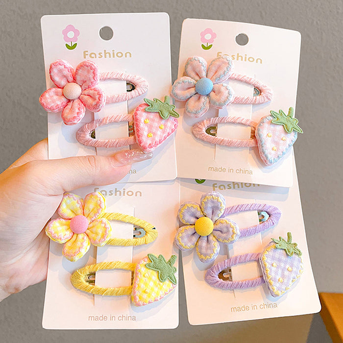Wholesale Children' s Cloth Strawberry Hair Clips Pink 2-Piece Set Cute Hair Accessory