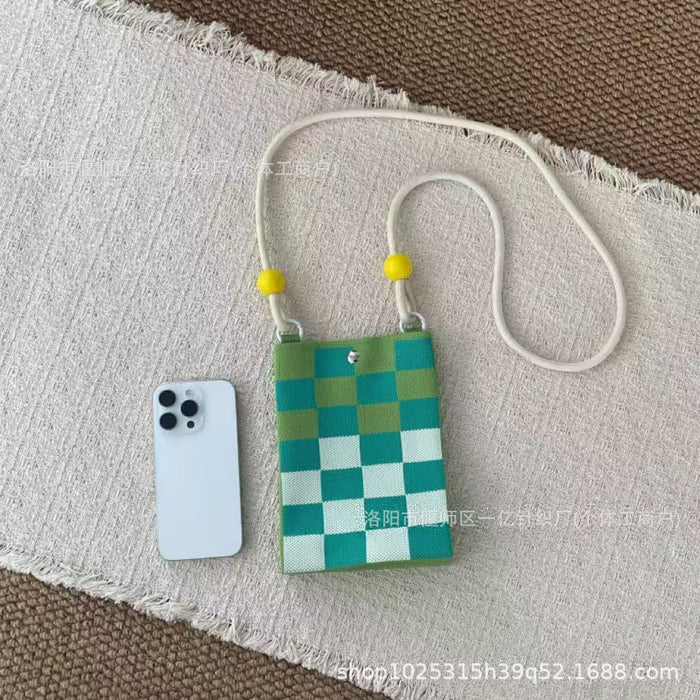 Wholesale Knitted Crossbody Bag with Rope and Beads Cute Phone Purse MOQ≥3