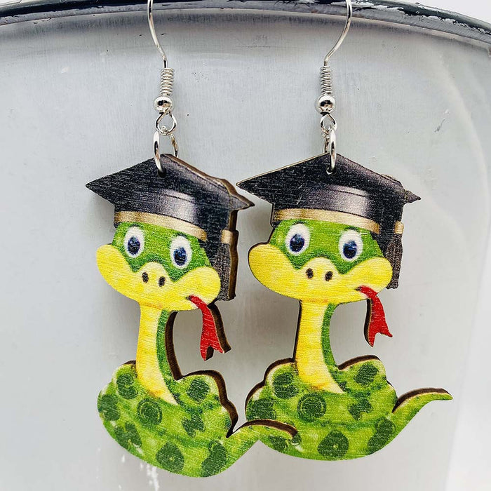 Wholesale Graduation Season Letter Pencil Book Print Wooden Earrings JDC-ES-Chengy034