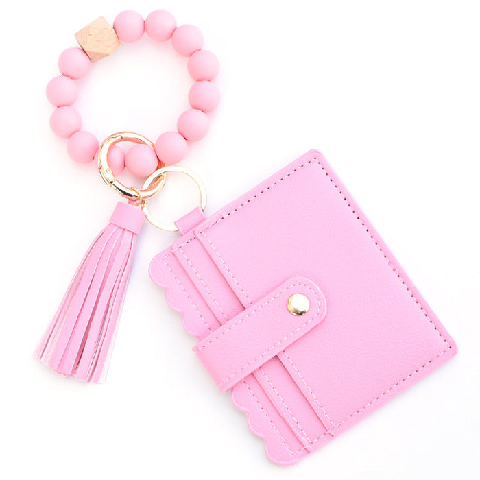 Wholesale Colorful Silicone Beads PU Tassel Coin Purse Wrist Keychain JDC-KC-Maol014