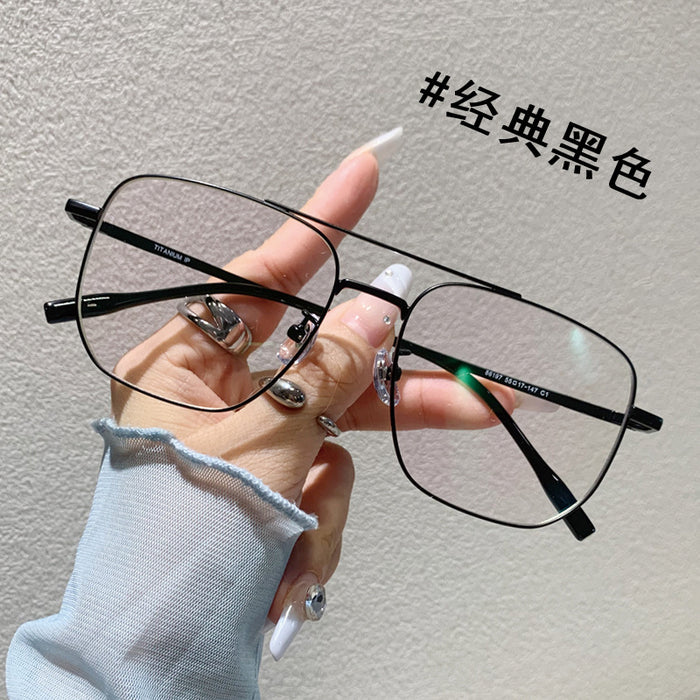 Wholesale Large frame pure titanium wire double beam eyeglass frame, myopia can be matched with degree anti blue light flat lens