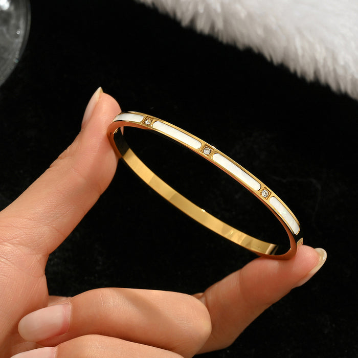 Wholesale Gold Tone Titanium Steel  Bangle Set With Rhinestone Row Trendy Jewelry Accessory For Party Or Everyday Gift