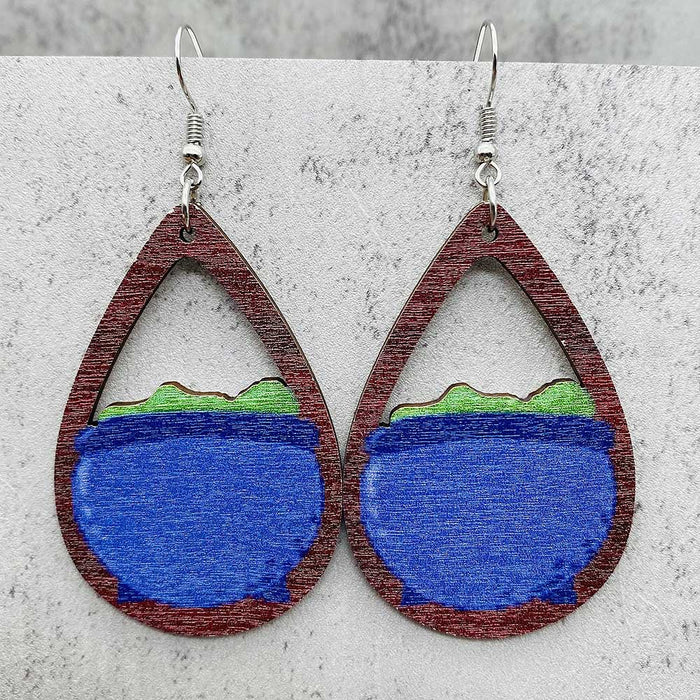 Wholesale   earrings horror ghost witch medicine jar printed wooden earrings holiday jewelry