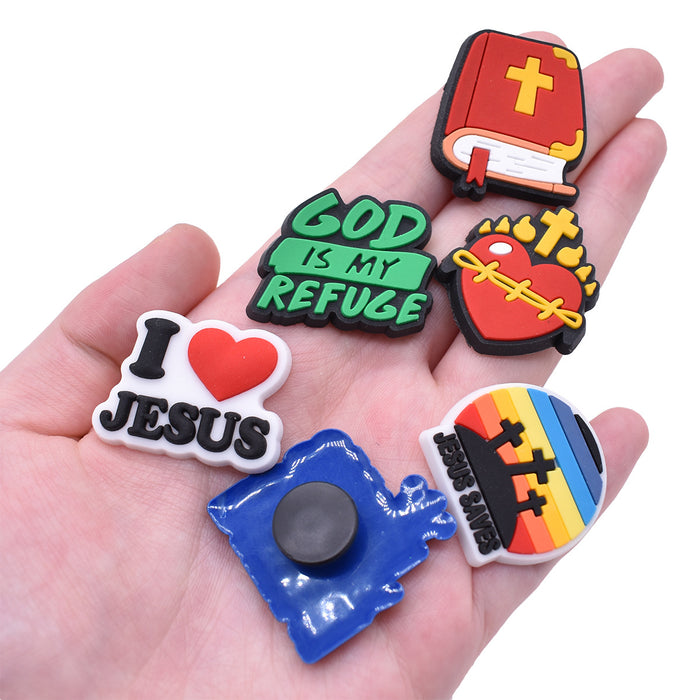 Wholesale PVC Random 100pcs God Religious Hole Shoes, Shoe Buckles DIY Decoration JDC-SC-RYY023