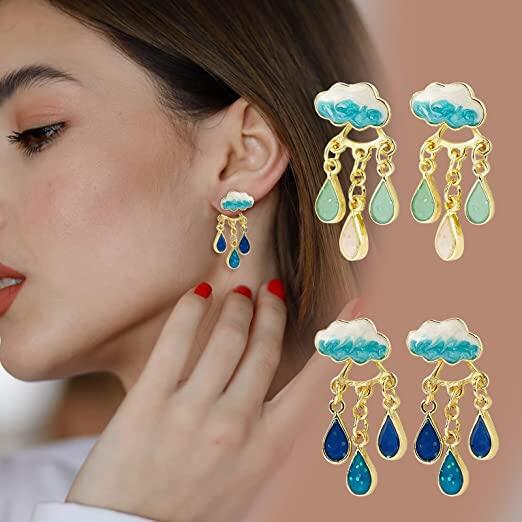 Wholesale cloud raindrop earrings silver needle cute tassel high-grade drop oil women's ear pin