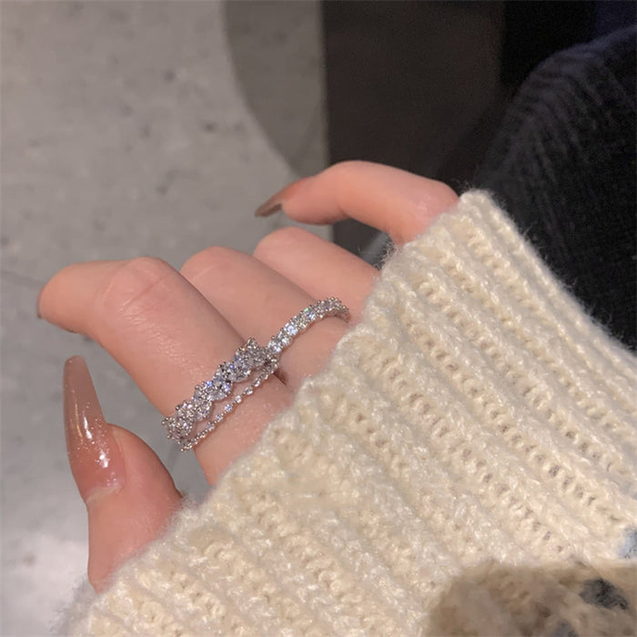 Wholesale Light luxury full zirconium double-layer ring set for women with a sense of luxury, niche design, exquisite ring opening, fashionable temperament