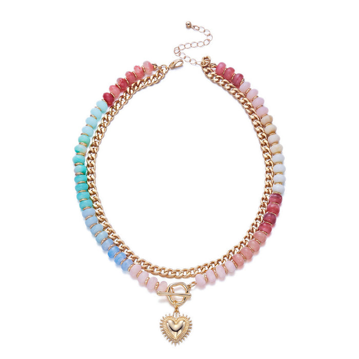 Wholesale Colorful Beaded Layering Necklace Heart Pendant Fashion Accessory Gift