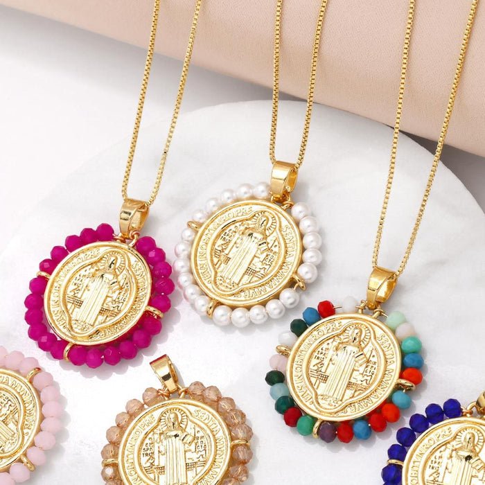 Wholesale  Jewelry  Madonna Pendant Necklace Women's  Gold-plated Rice Bead Clavicle Chain