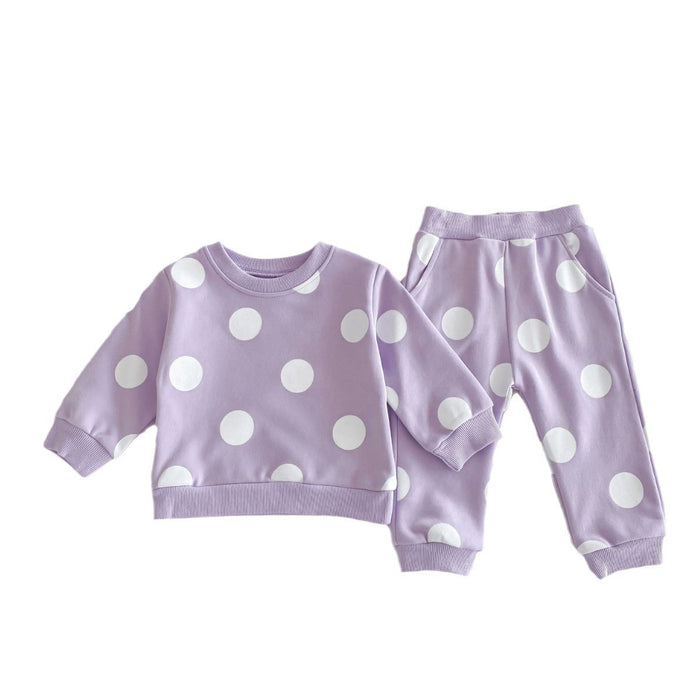 Wholesale Cute Polka Dot Sweatshirt and Sweatpants Children's Suit JDC-CTS-WeiNiS015