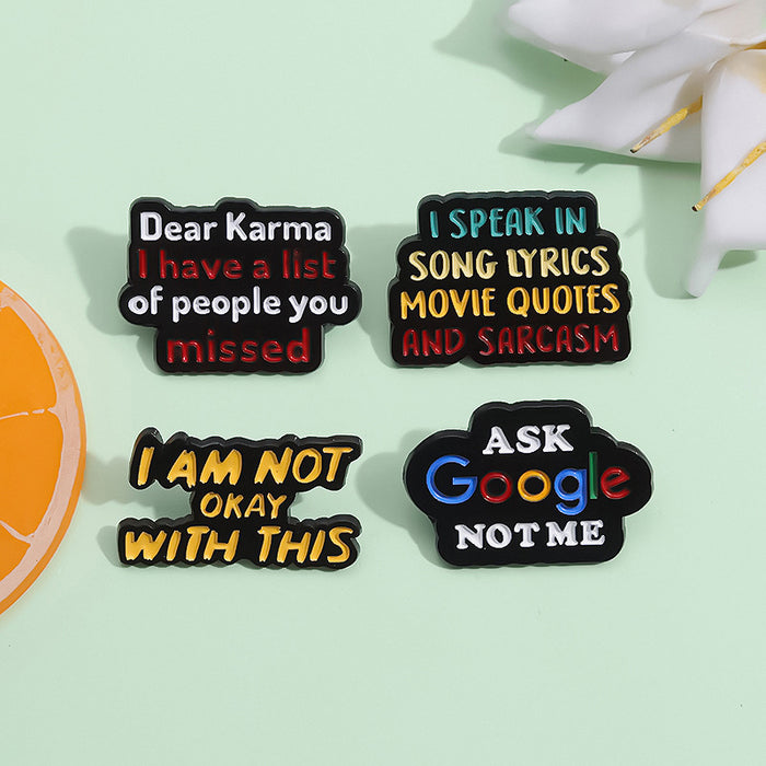 Wholesale Creative English Letter Brooch Inspirational Saying Badge Zinc Alloy Metal Pin Fashion Accessory