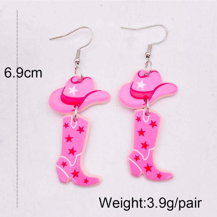 Wholesale acrylic earrings cowboy Pink hat boots balloon fashion personality earrings