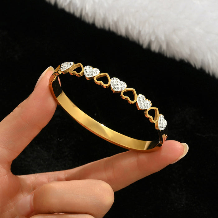Wholesale Gold Tone Titanium Steel  Bangle Set With Rhinestone Row Trendy Jewelry Accessory For Party Or Everyday Gift