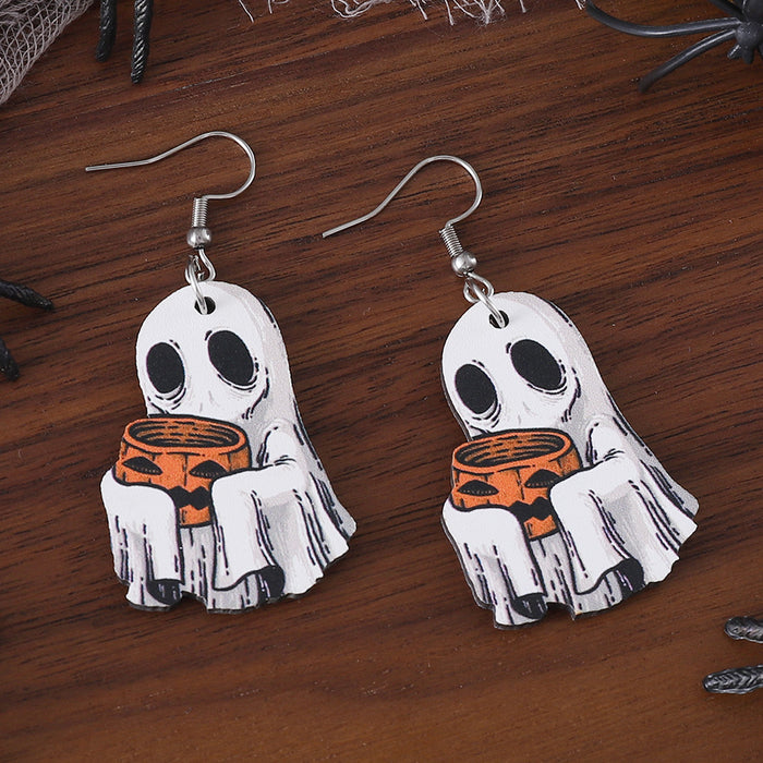 Wholesale  ghost face pumpkin candy pendant earrings wooden gothic style double-sided earrings