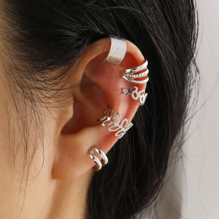 Wholesale Retro C-shaped earring 5-piece set without ear holes, ear bone clip, personalized ear clip, temperament earring accessory
