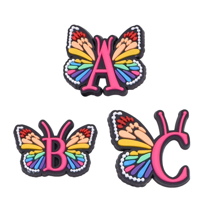 Wholesale 100 PCS PVC Cartoon Butterfly Alphabet DIY Shoe Buckles JDC-SC-RYY004