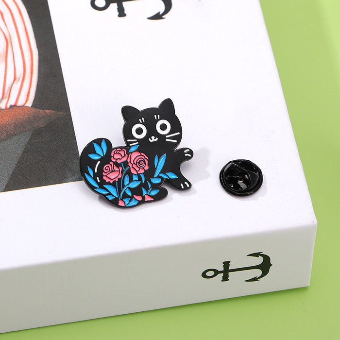 Wholesale Original cute black cat flowers and plants alloy brooch