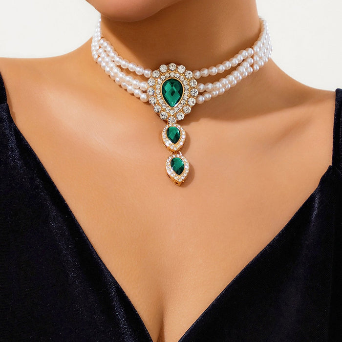 Wholesale Exaggerated design, pearl studded diamond water droplet bracelet, ring, one-piece bracelet, high-end necklace