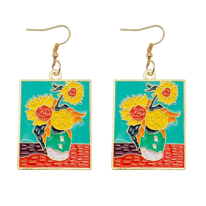 Wholesale Starry Night Sunflower Earrings Heart Butterfly Ocean JDC-ES-YaChen016