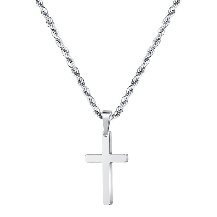 Wholesale Cross stainless steel necklace, personalized and versatile, double-layer stacked chain