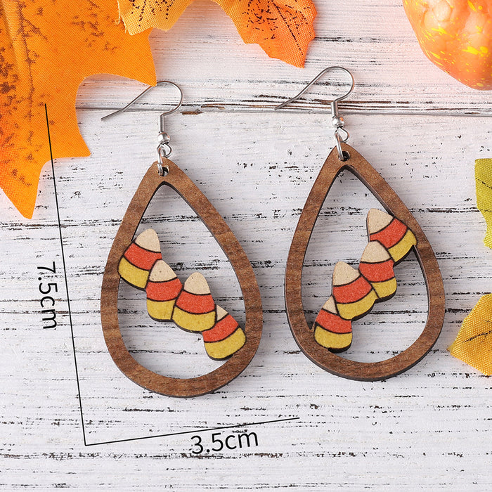 Wholesale Thanksgiving Acorn Water Drop Hollow Pendant Earrings Wooden Autumn Harvest Thanksgiving Double-Sided Earrings