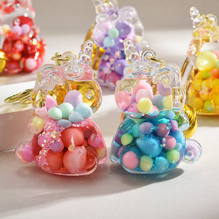 Wholesale  keychain jelly bean beads unicorn pendant  keychain bag ornaments