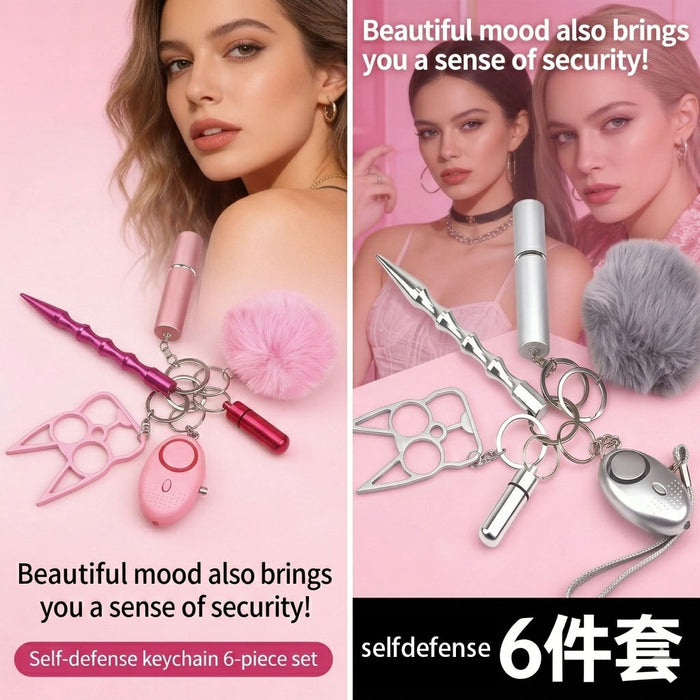 Wholesale Stainless Steel Women S Safety Keychain 6 Piece Set Personal Alarm Whistle Trendy Everyday Fashion Accessory For Boutique Resale