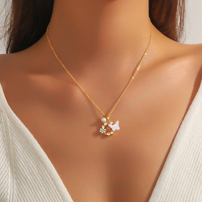 Wholesale Dreamy Haoshi Butterfly Necklace, niche temperament, light luxury collarbone chain, pearl zircon pendant