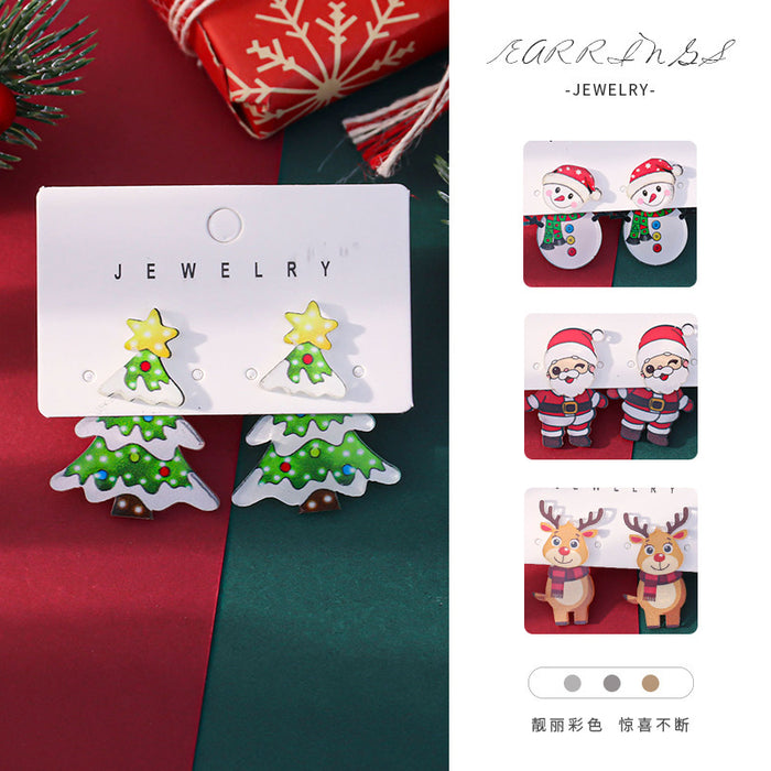 Wholesale Cute cartoon front and back Christmas earrings Cute snowman and elk earrings for women with an atmospheric gift