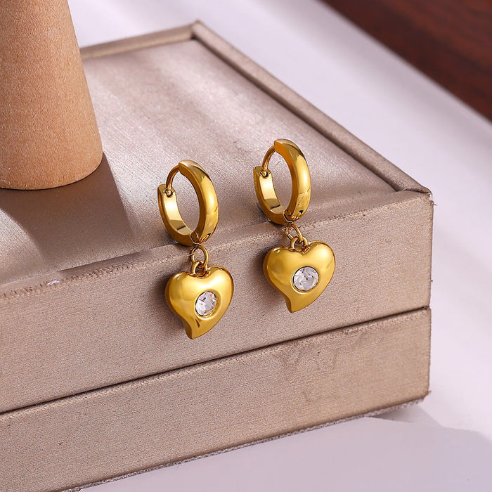 Wholesale Titanium Steel Love Earrings Peach Heart Inlaid Texture Plain Hoop Earrings