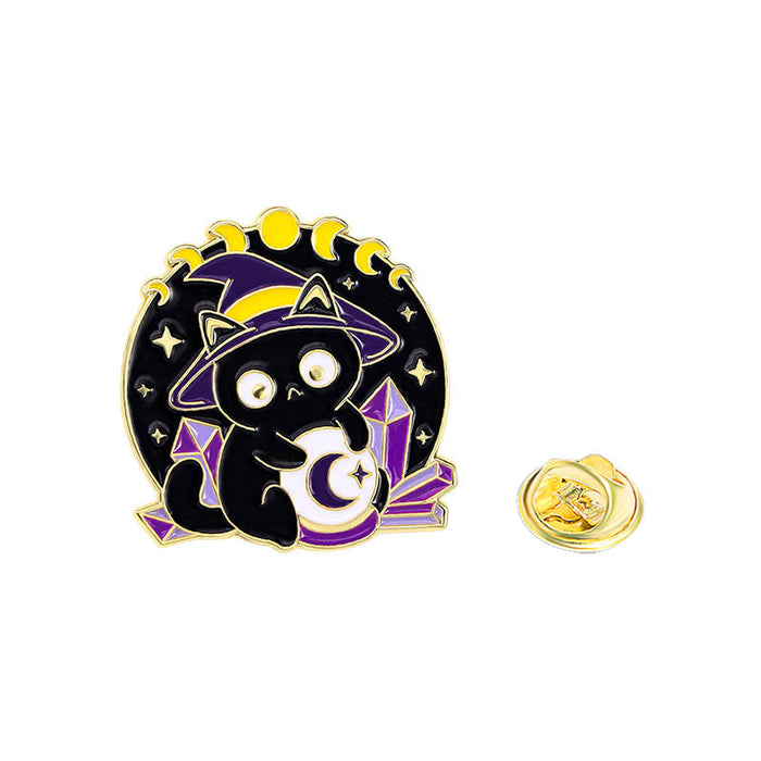 Wholesale Oil dripping alloy brooch black cat magician cat small animal schoolbag accessories clothes decoration cartoon badge