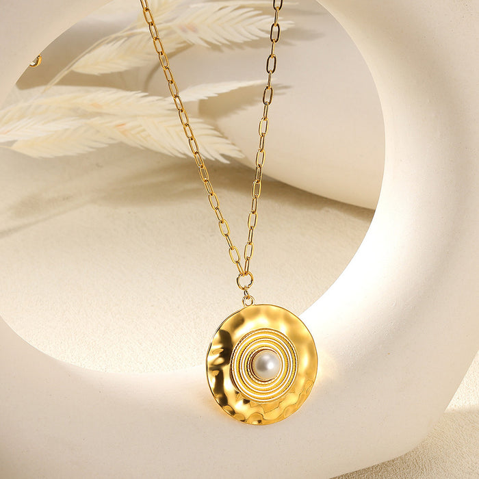 Wholesale Elegant Necklace Five-pointed Star Zircon Pearl Clavicle Chain  Titanium Steel