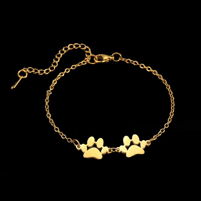 Wholesale 2pcs Stainless Steel Pet Paw Print Bracelet