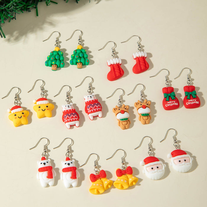 Wholesale Resin Christmas Earrings Santa Reindeer Snowman Cute Sweet Ear Studs Jewelry MOQ≥2