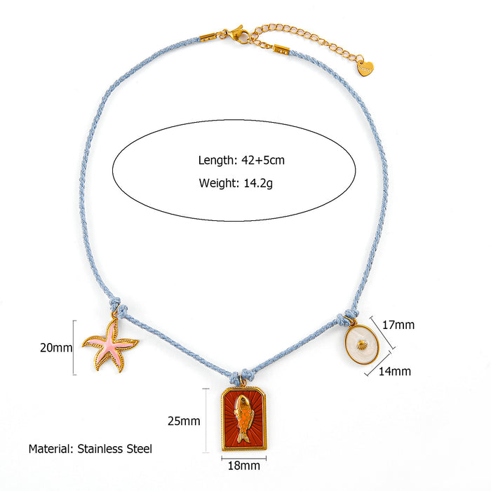 Wholesale Original design color rope necklace paired with stainless steel heart-shaped oil drop pendant, personalized DIY accessory