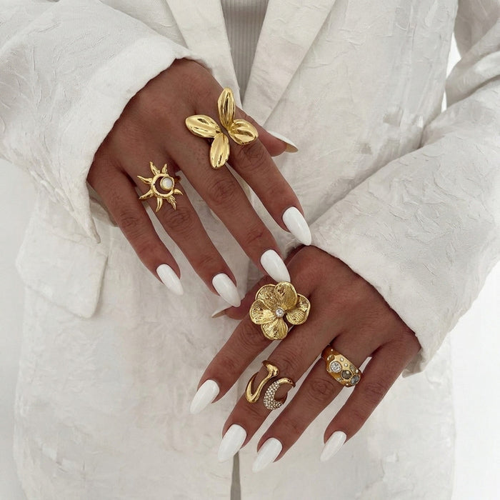 Wholesale Butterfly Sun Open Ring Stainless Steel Gold Plated Fashion Jewelry Accessory