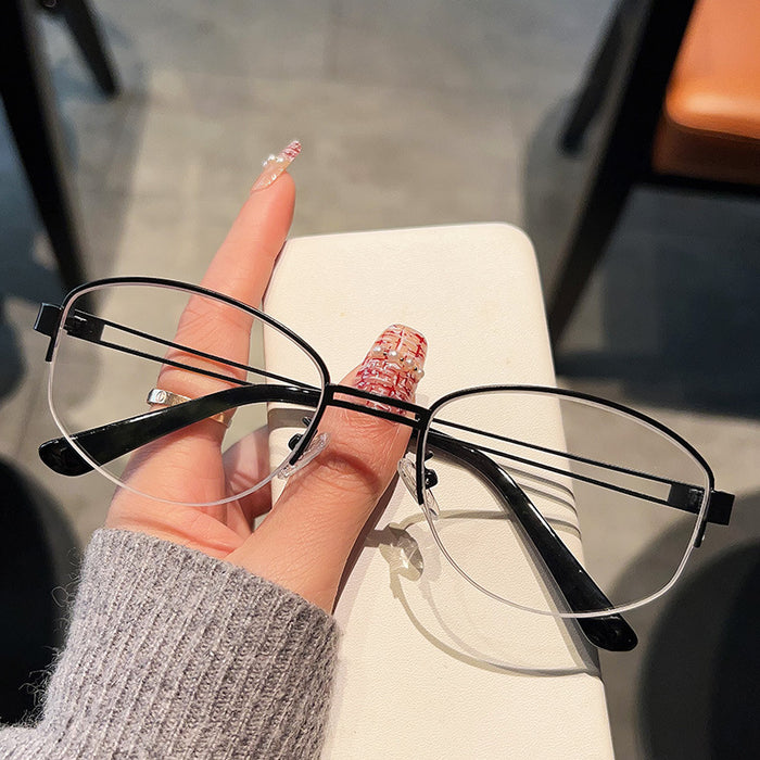 Wholesale Golden edged oval half frame glasses, cool and anti blue light prescription myopia frame