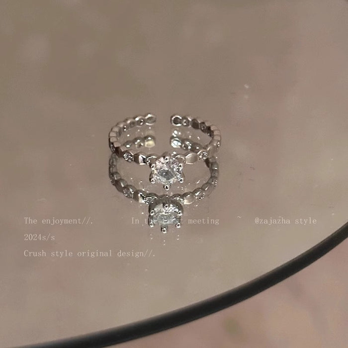 Wholesale Zircon adjustable ring with simple and cool style, niche design, index finger ring, exquisite ring