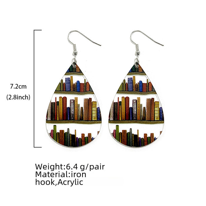 Wholesale Acrylic earrings, classic water droplet splicing bookshelf, acrylic teacher earrings