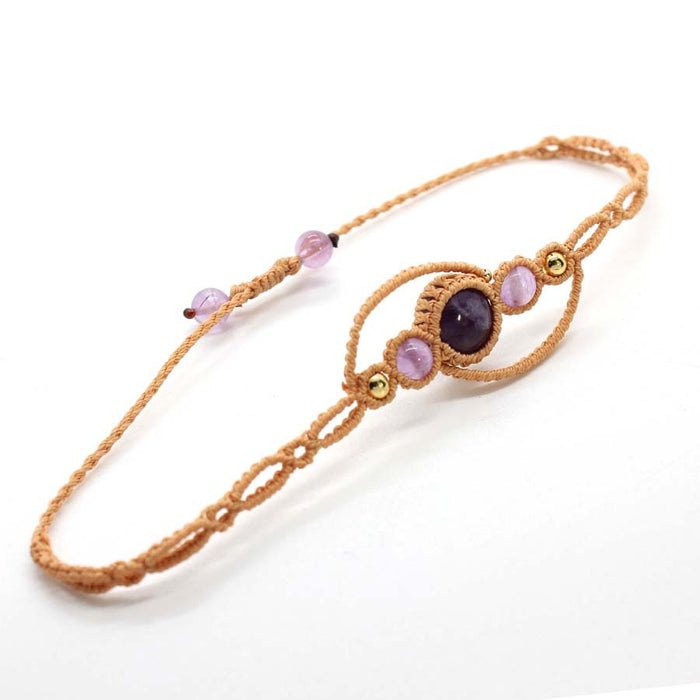 Wholesale Handmade Woven Adjustable Crystal Stone Beaded Bracelet Trendy Ethnic Amethyst Jewelry Accessory For Women Boutique Resale