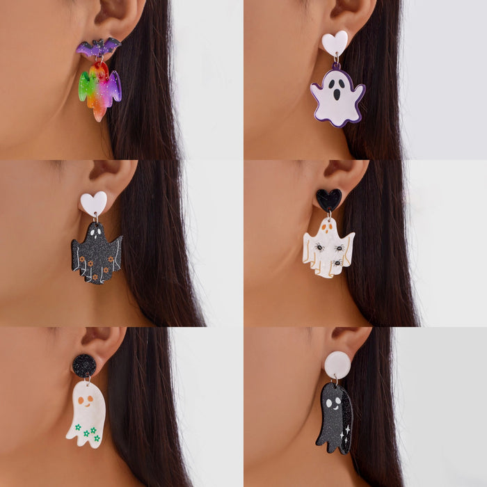 Wholesale  Creative Bat Pumpkin  Ghost Asymmetrical Acrylic Earrings