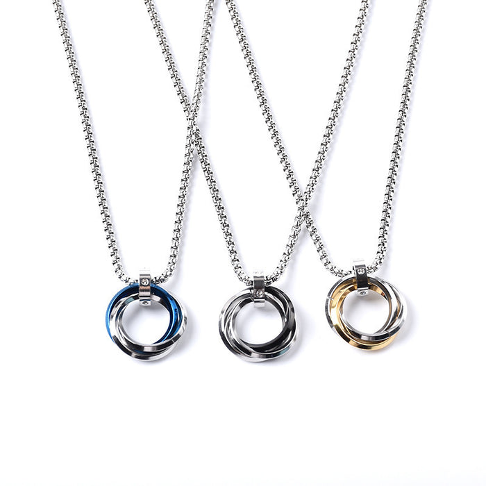 Wholesale Three ring ring necklace pendant personalized pendant sweater chain jewelry titanium steel pendant accessories