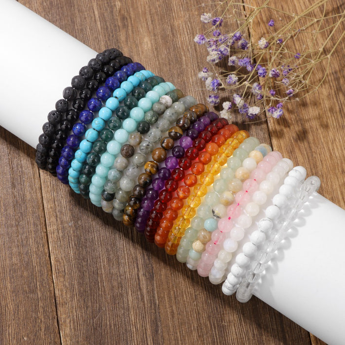 Wholesale 6mm stone bead bracelet with elastic cord card packaging