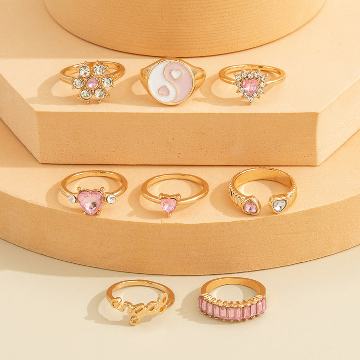 Wholesale Personalized Fashion Full Diamond Flower Letter Love Ring Eight Piece Set