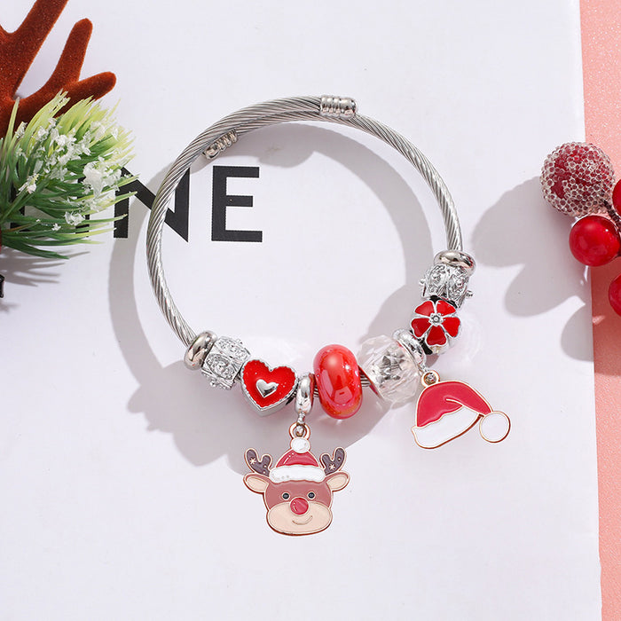 Wholesale Stainless Steel Christmas Charm Bracelet Boutique Resale with Snowflake Tree Reindeer Charms MOQ≥2